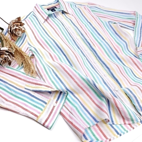 New Lands' End White Striped Cotton Linen Top S - Picture 2 of 16